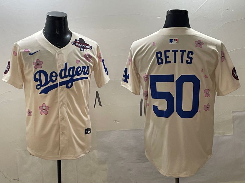 Men Los Angeles Dodgers 50 Betts Cream Sakura Edition 2025 Nike MLB Jersey style 8